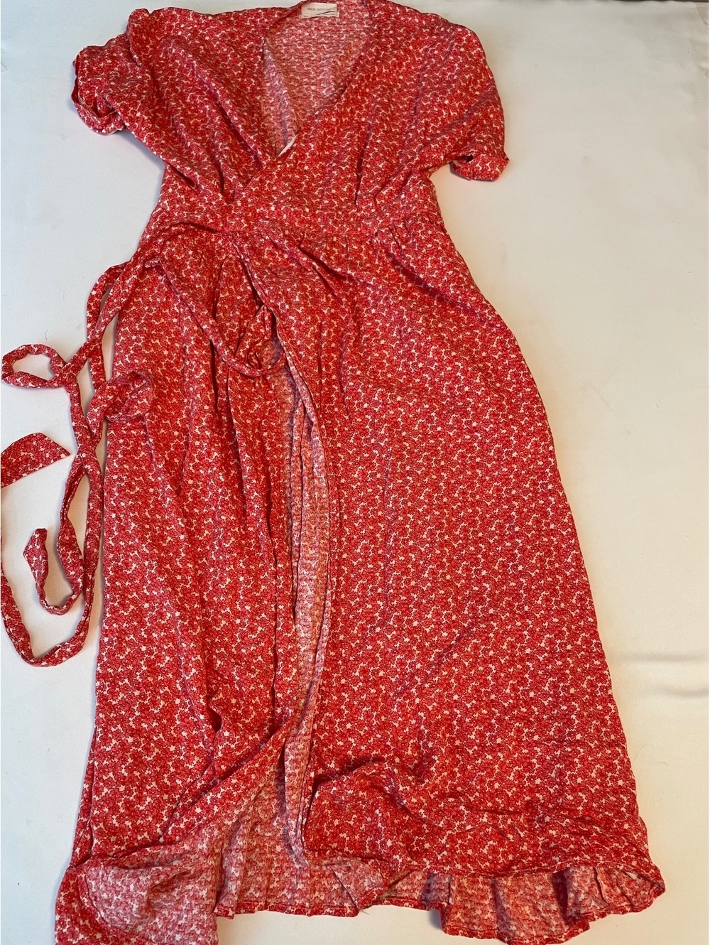Urban Outfitters Red Floral Wrap Midi Dress Medium